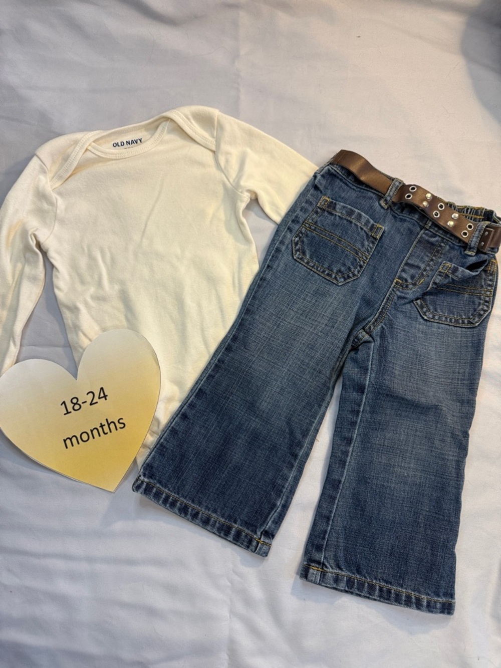 Old Navy Kids - Cream Long Sleeve Tee/onesie and Jeans